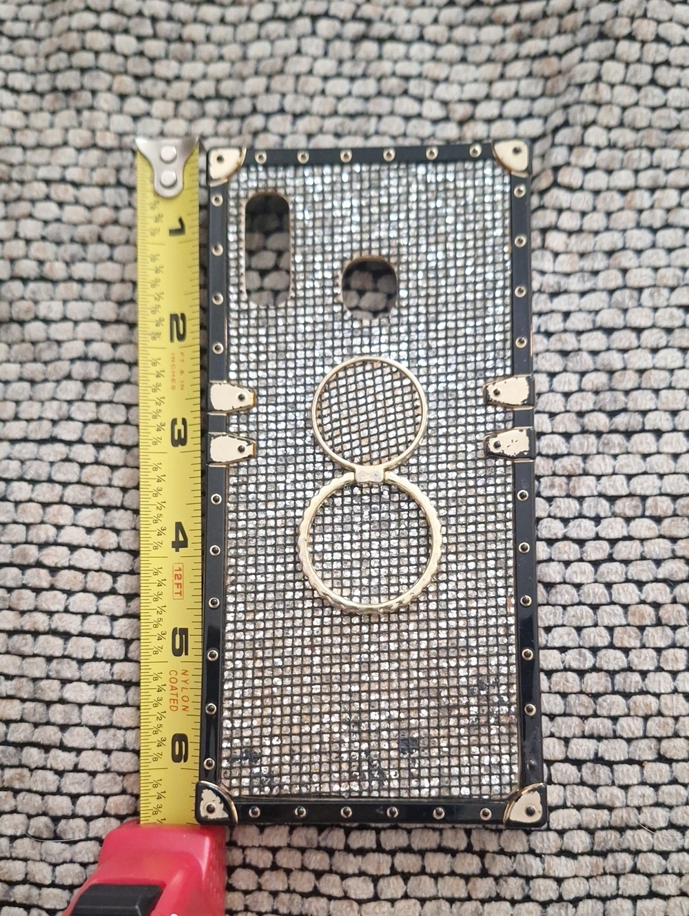 Source Unknown Silver Rhinestone Phone Case with Gold Double Ring